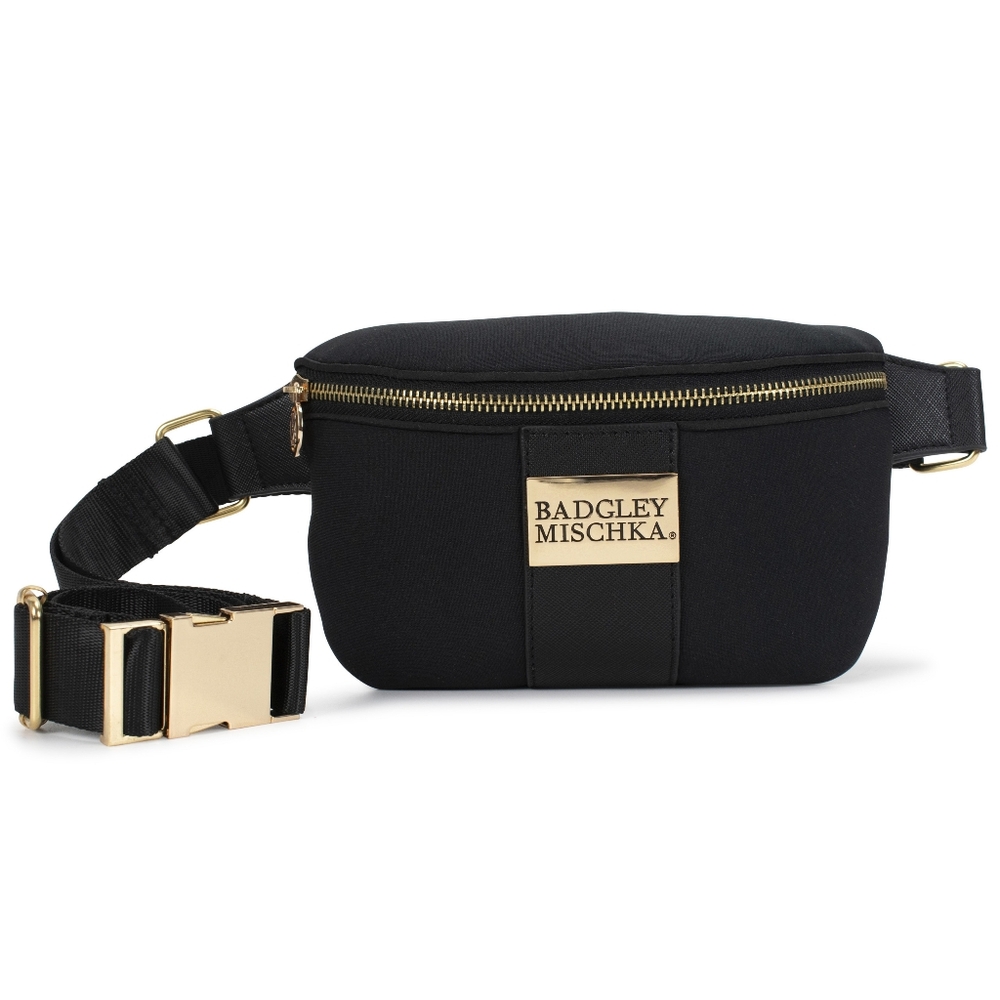 BADGLEY MISCHKA Sage Scuba and Vegan Leather Belt Bag Black New